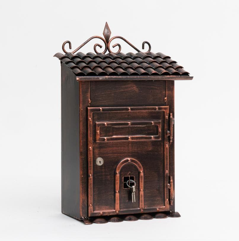 アンティーク風ポスト 【未使用品】鍵付き 郵便受け ブロンズカラー 瓦屋根