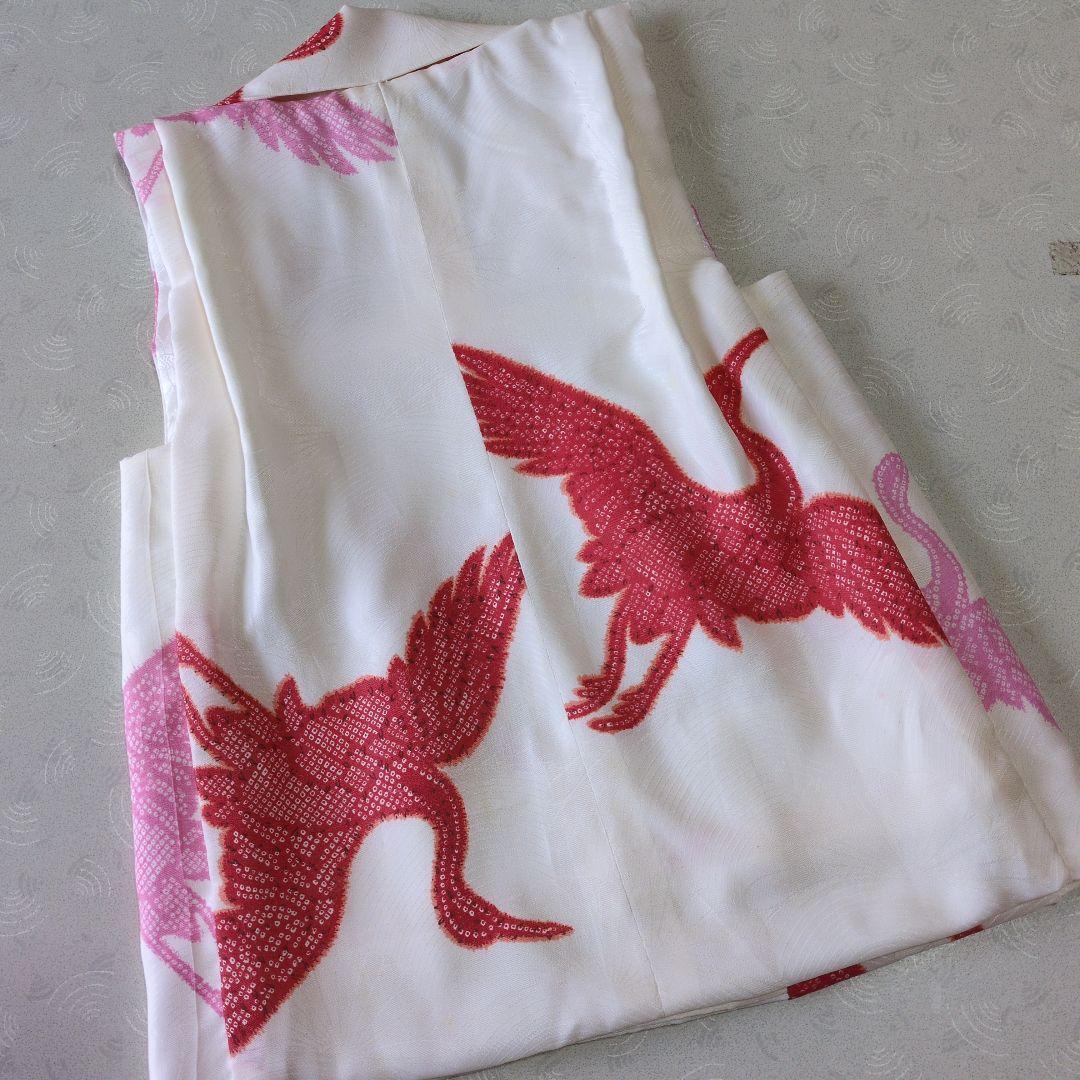 七五三３歳正絹鶴柄手縫いの被布（中綿無し）クリーニング済み