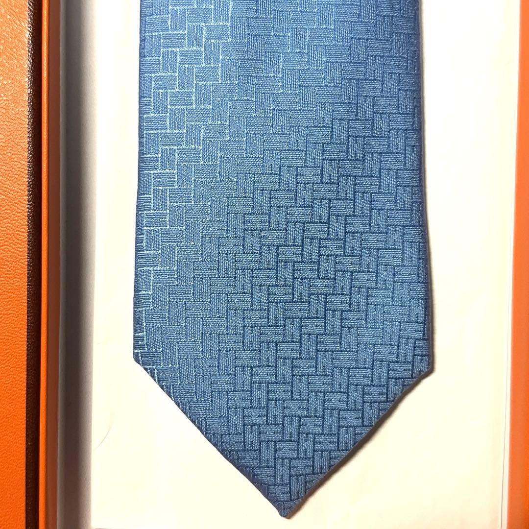 【新品未使用】HERMES エルメス ネクタイ H柄 ブルー