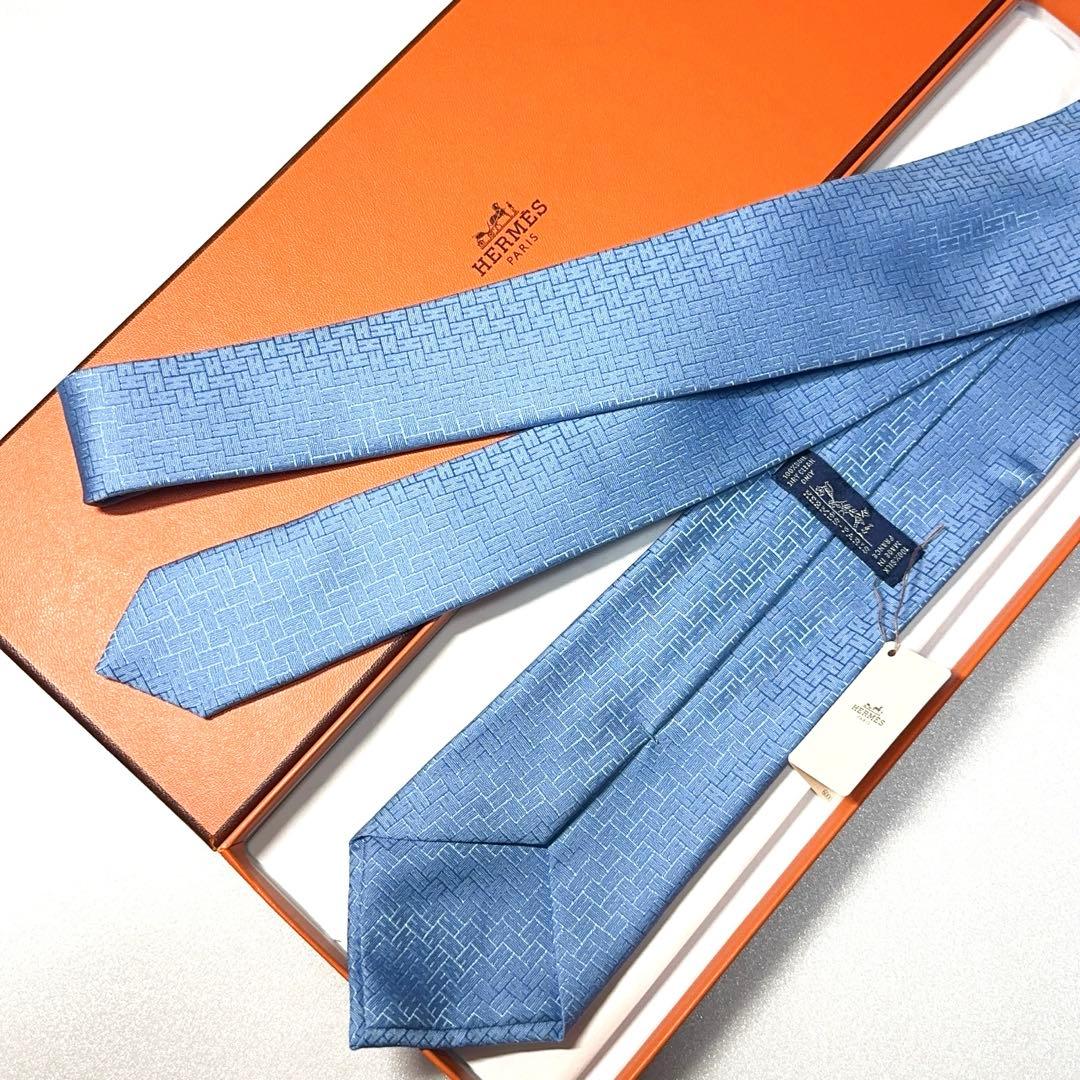 【新品未使用】HERMES エルメス ネクタイ H柄 ブルー