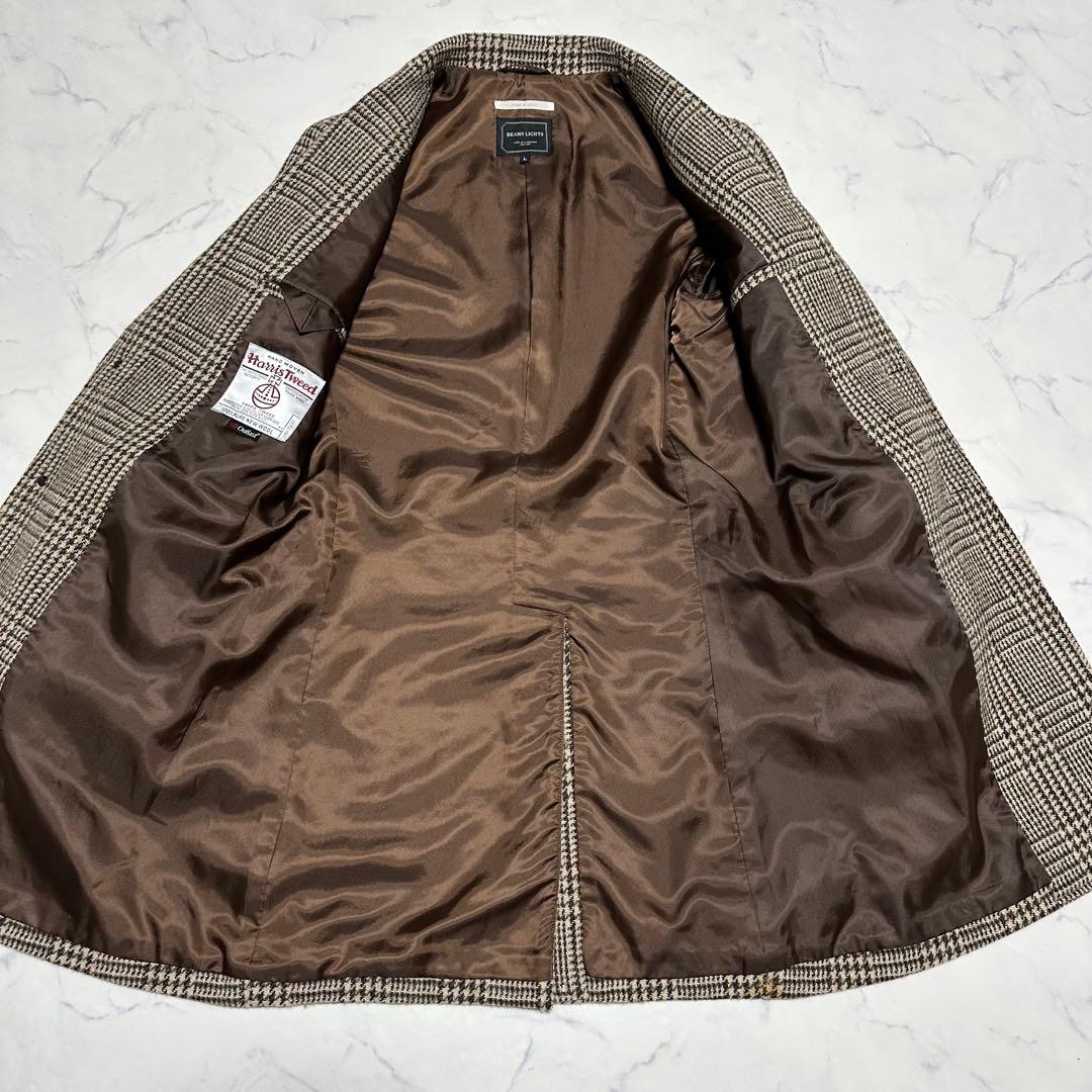 未使用級美品　ビームス　ハリスツイード　チェスターコート　ベージュ　チェック　L