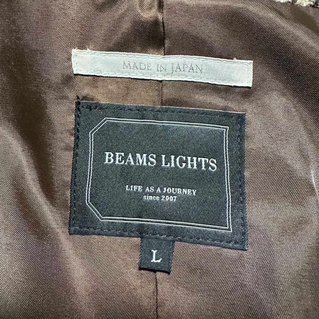 未使用級美品　ビームス　ハリスツイード　チェスターコート　ベージュ　チェック　L