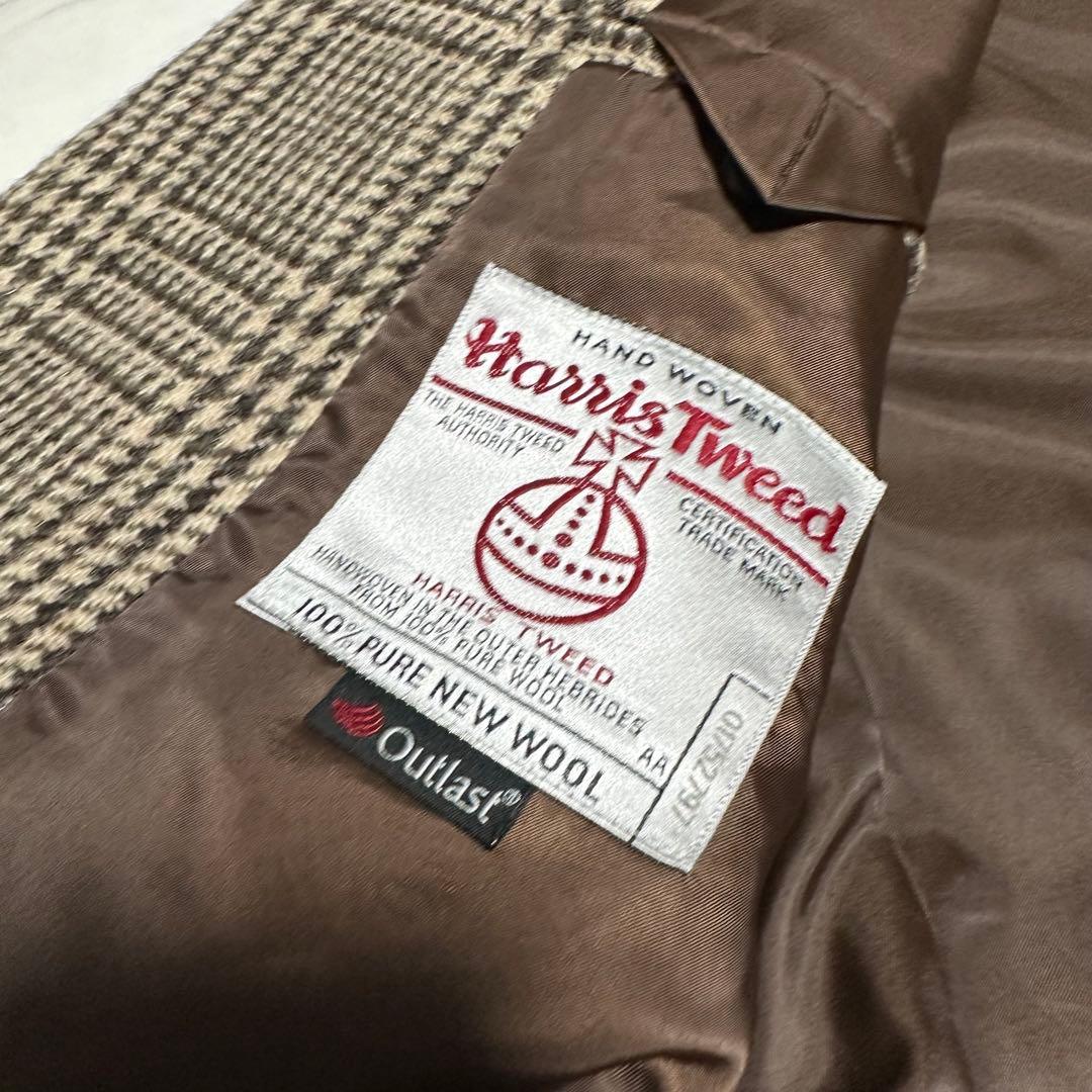 未使用級美品　ビームス　ハリスツイード　チェスターコート　ベージュ　チェック　L