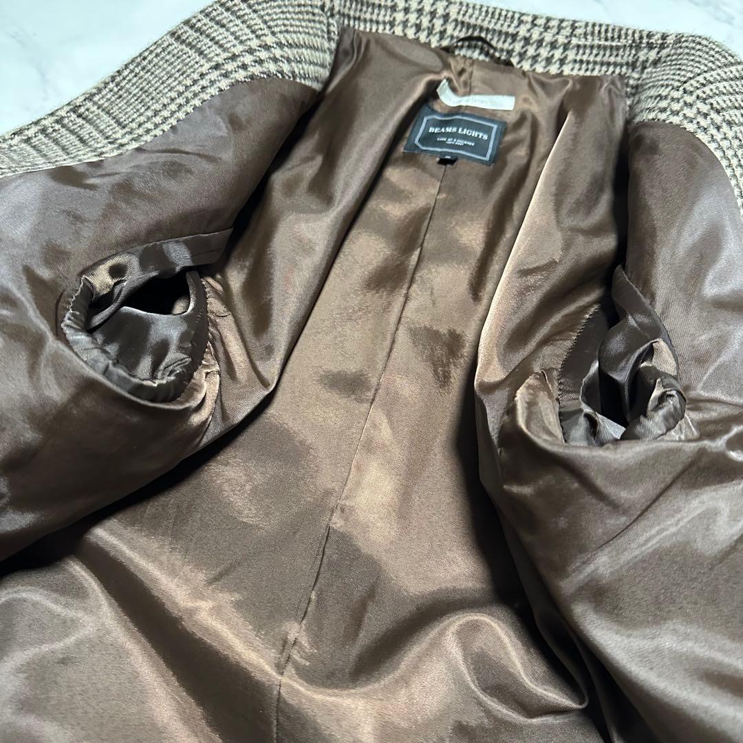 未使用級美品　ビームス　ハリスツイード　チェスターコート　ベージュ　チェック　L