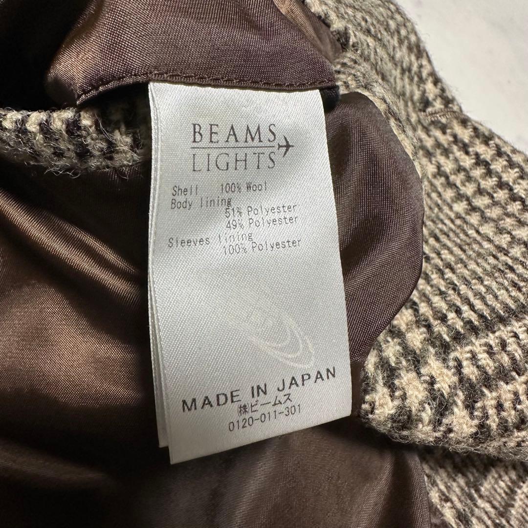 未使用級美品　ビームス　ハリスツイード　チェスターコート　ベージュ　チェック　L
