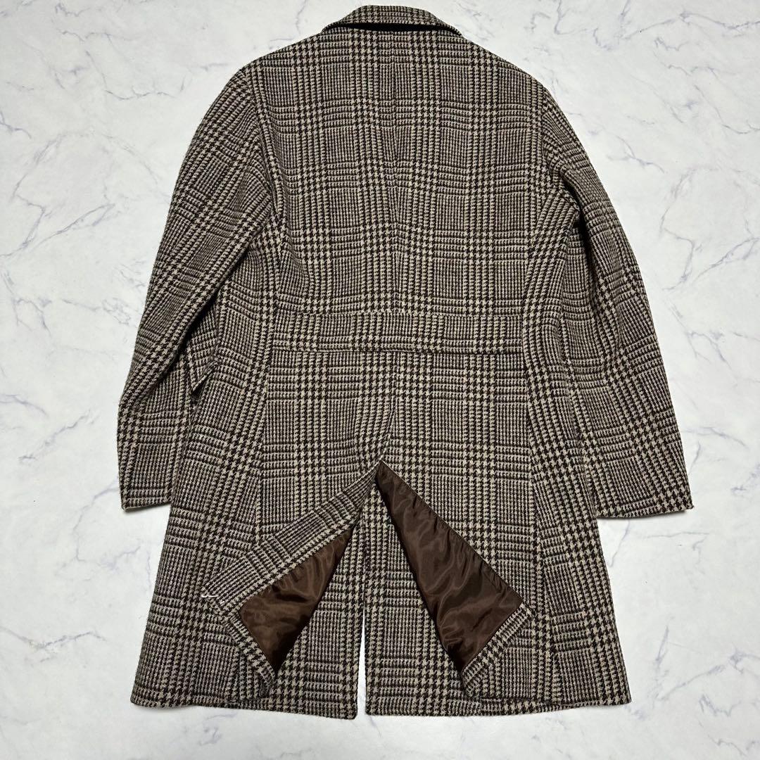 未使用級美品　ビームス　ハリスツイード　チェスターコート　ベージュ　チェック　L