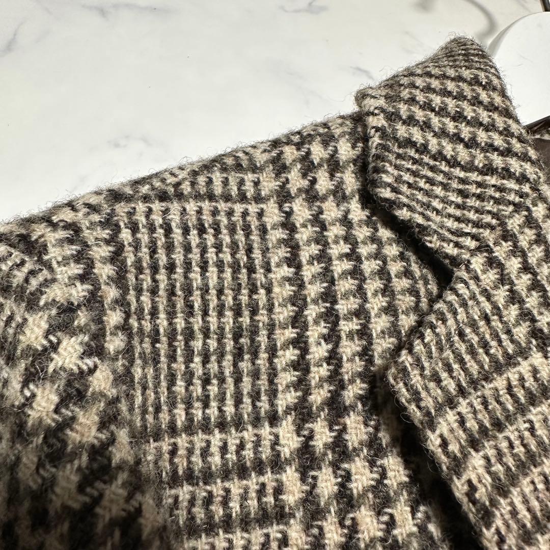 未使用級美品　ビームス　ハリスツイード　チェスターコート　ベージュ　チェック　L