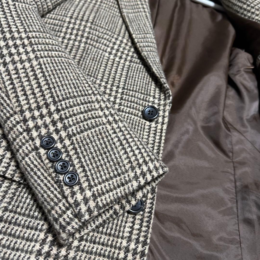 未使用級美品　ビームス　ハリスツイード　チェスターコート　ベージュ　チェック　L