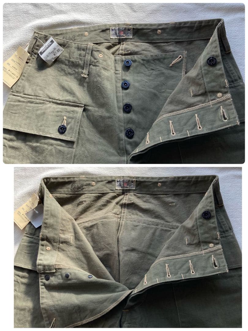 オムオム　バズリクソンズ　大戦　ワイドカーゴパンツ　カーキ　W34