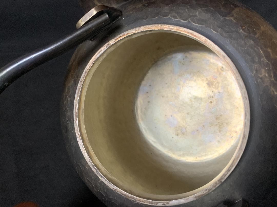 いぶし銀 鎚目打出 湯沸 籐手 水次　煎茶道具 銀瓶 904