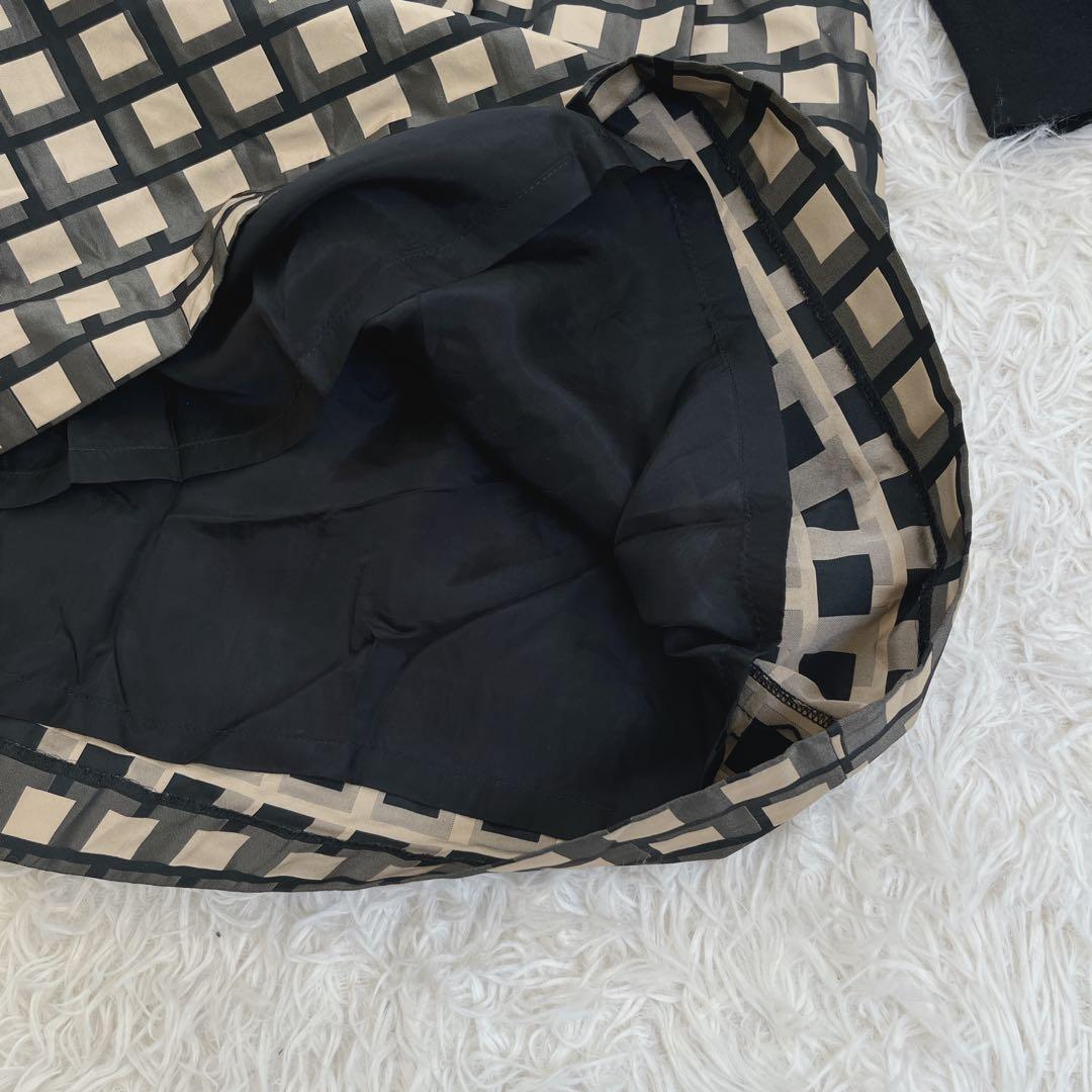 エムズグレイシー ウール100 切替チェック ウエストリボンワンピース 40 黒