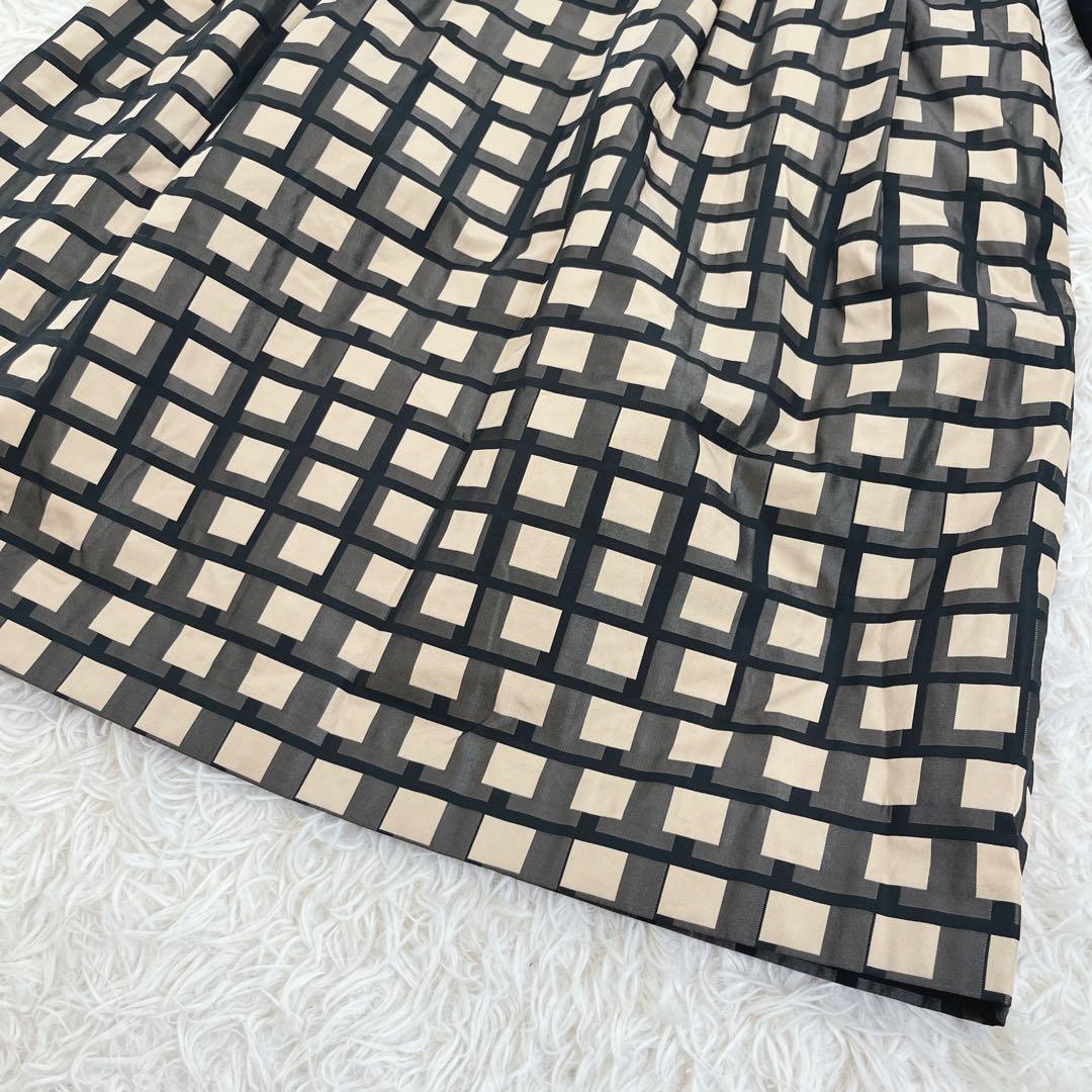 エムズグレイシー ウール100 切替チェック ウエストリボンワンピース 40 黒