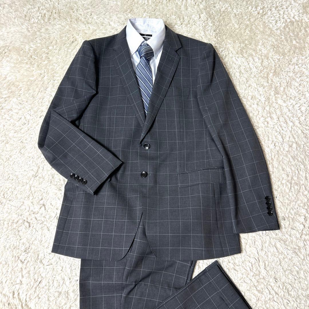 【極美品】renoma HOMME セットアップスーツ グレーチェック XL