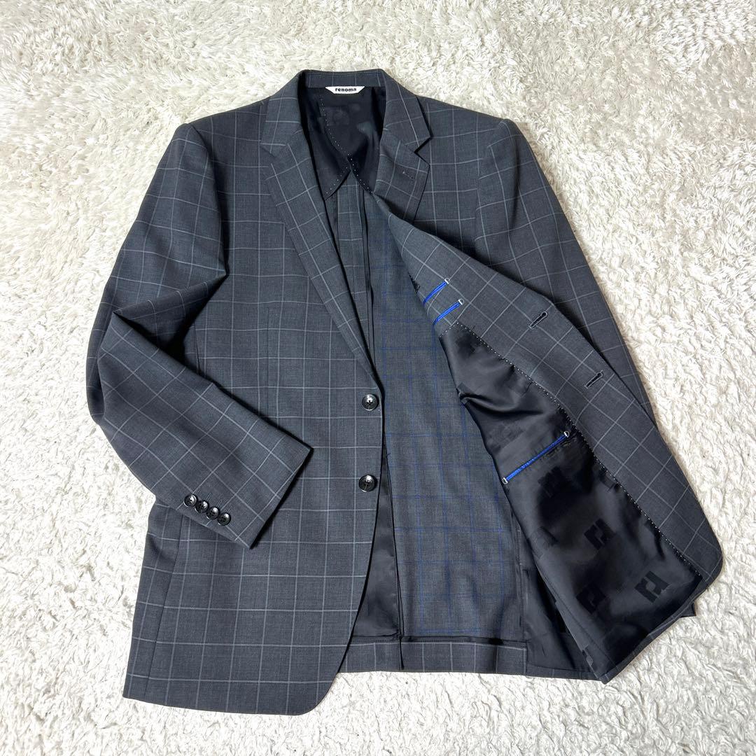 【極美品】renoma HOMME セットアップスーツ グレーチェック XL