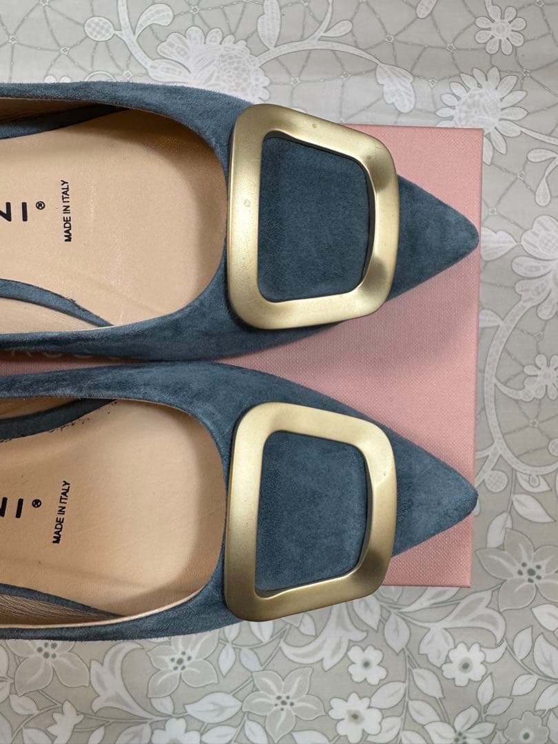 FABIO RUSCONI ブルーグレー フラットシューズ