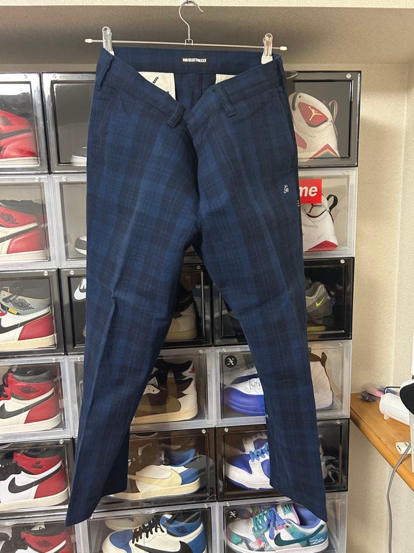 GOD SELECTION XXX ネイビー チェックパンツ XL