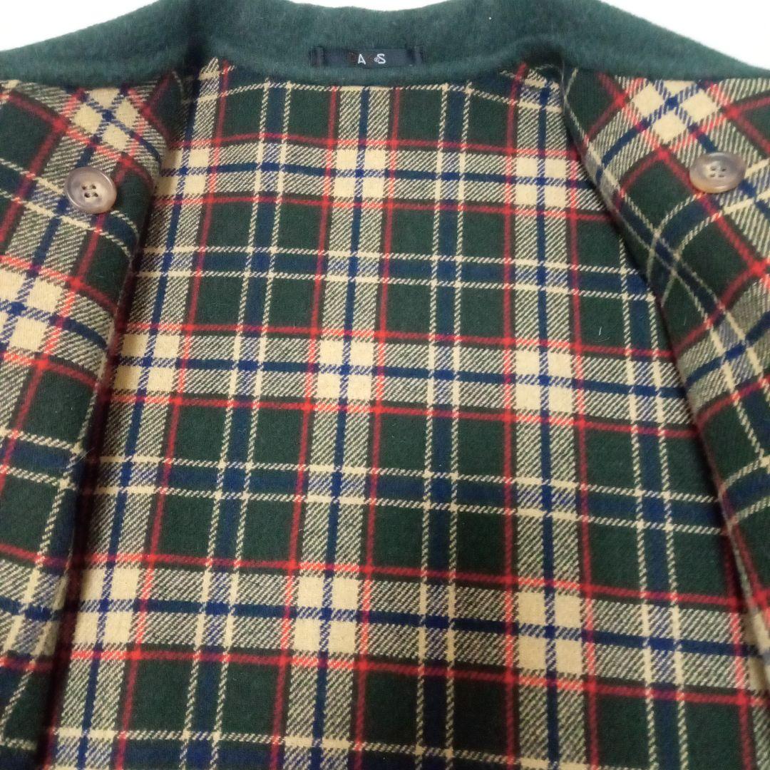 良品◎グリーン緑 チェック柄リバーシブルコートダブルブレスト　ウール11号