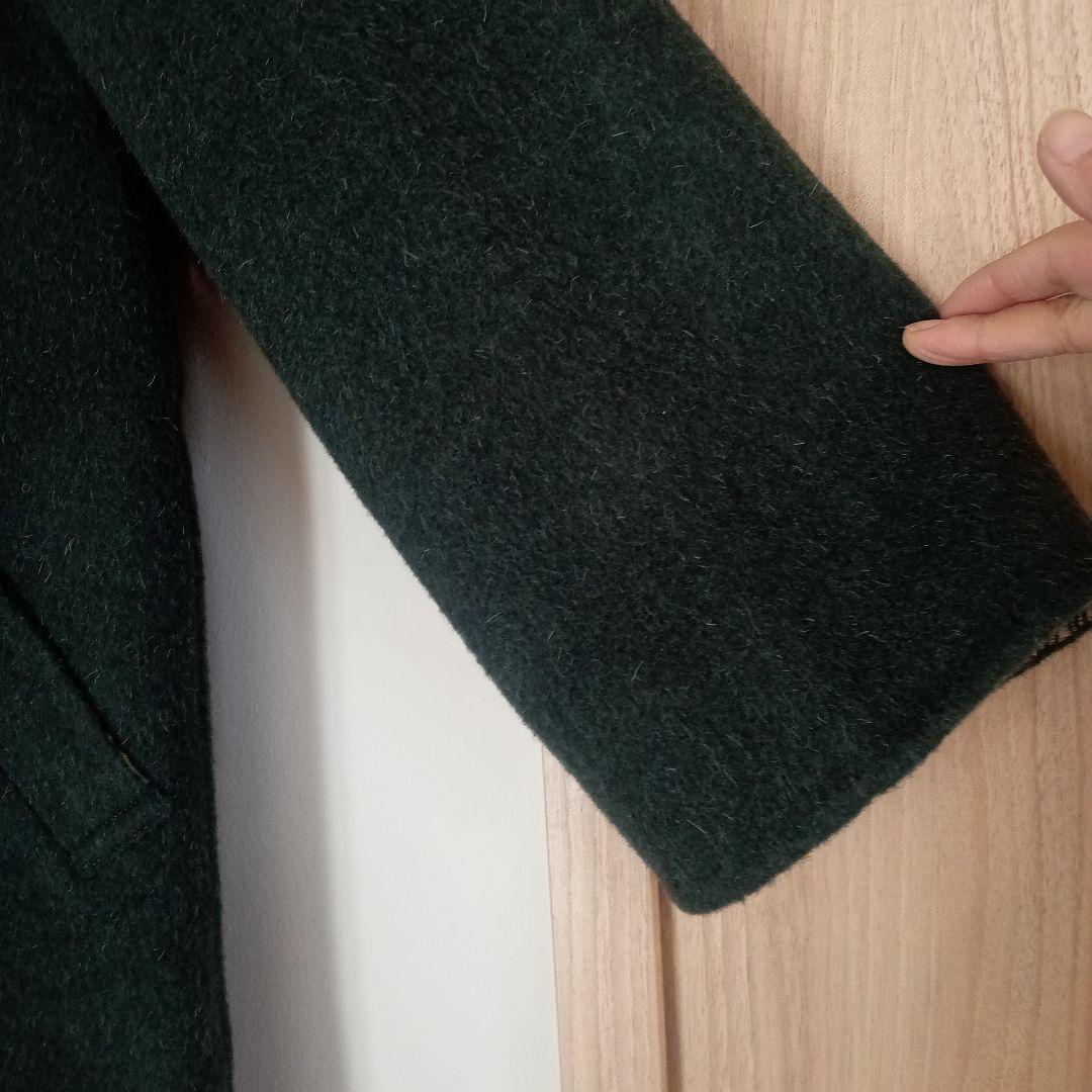 良品◎グリーン緑 チェック柄リバーシブルコートダブルブレスト　ウール11号