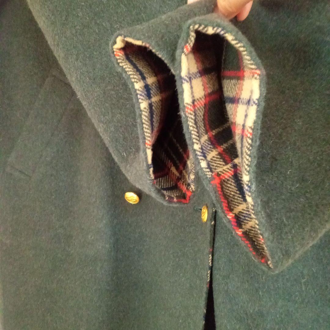 良品◎グリーン緑 チェック柄リバーシブルコートダブルブレスト　ウール11号