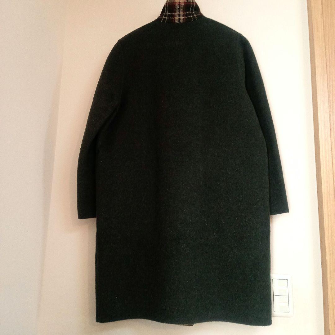 良品◎グリーン緑 チェック柄リバーシブルコートダブルブレスト　ウール11号