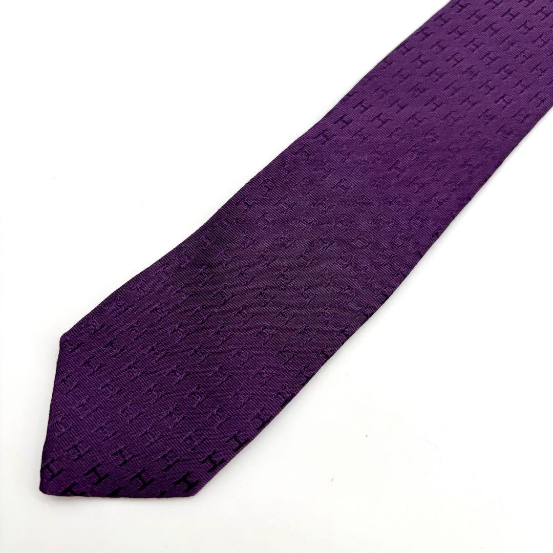 極美品✨ HERMES ネクタイ ファソネ H柄 ジャガード 総柄 パープル