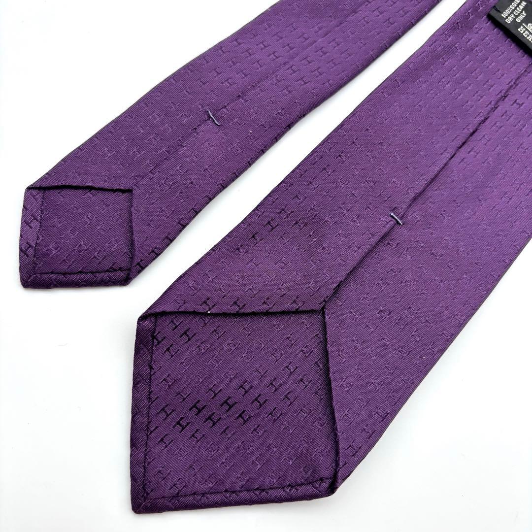 極美品✨ HERMES ネクタイ ファソネ H柄 ジャガード 総柄 パープル