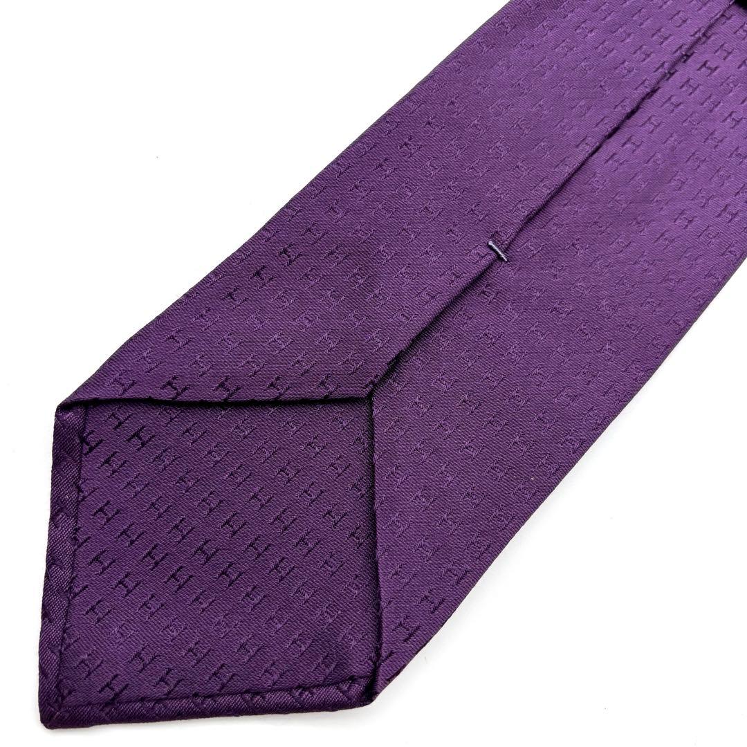 極美品✨ HERMES ネクタイ ファソネ H柄 ジャガード 総柄 パープル