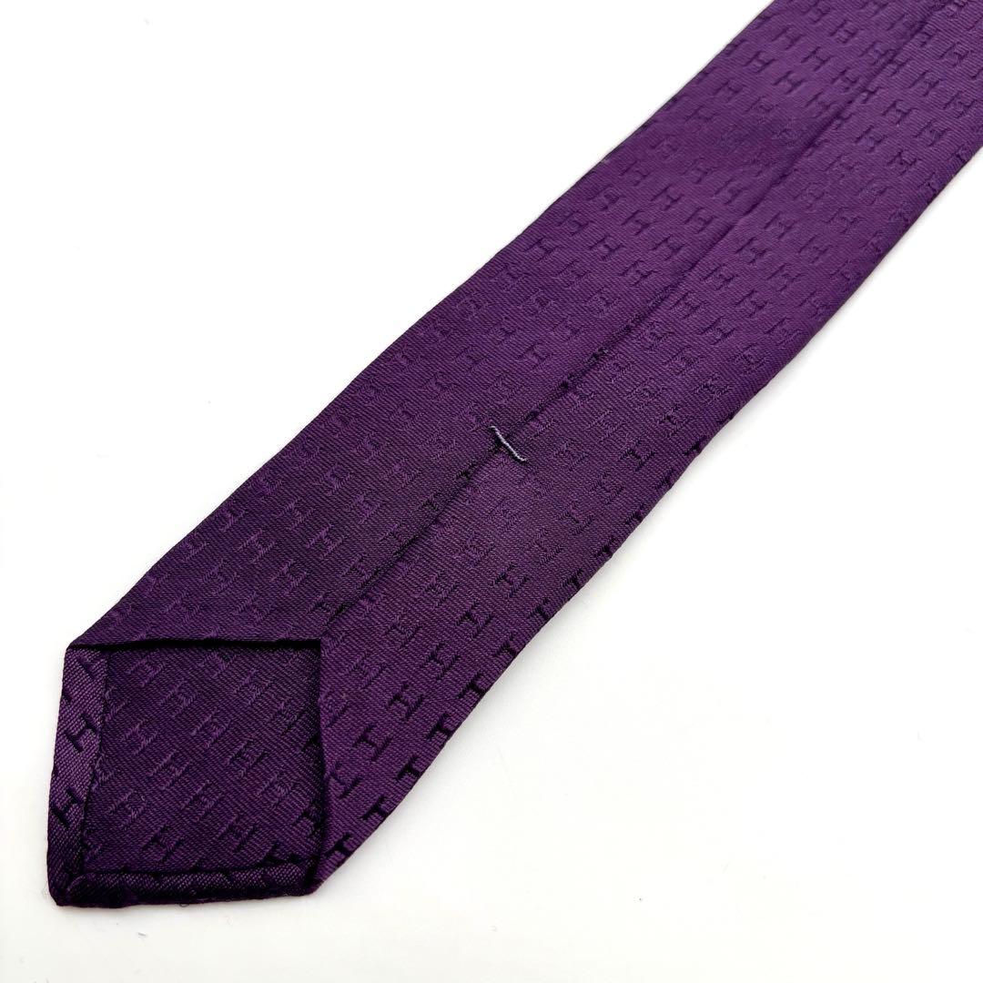 極美品✨ HERMES ネクタイ ファソネ H柄 ジャガード 総柄 パープル