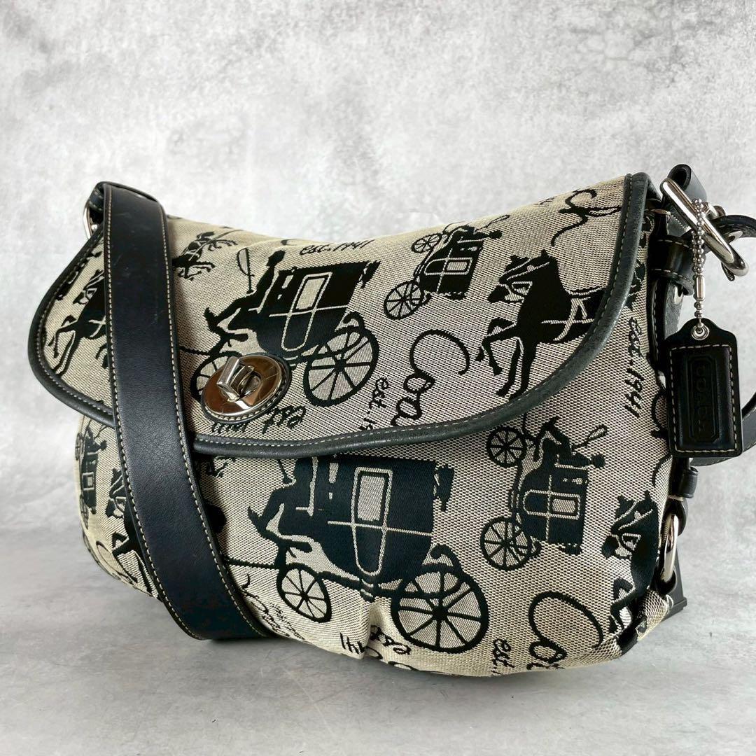 希少 美品 コーチ メッセンジャーバッグ ホースアンドキャリッジ 斜め掛け 黒