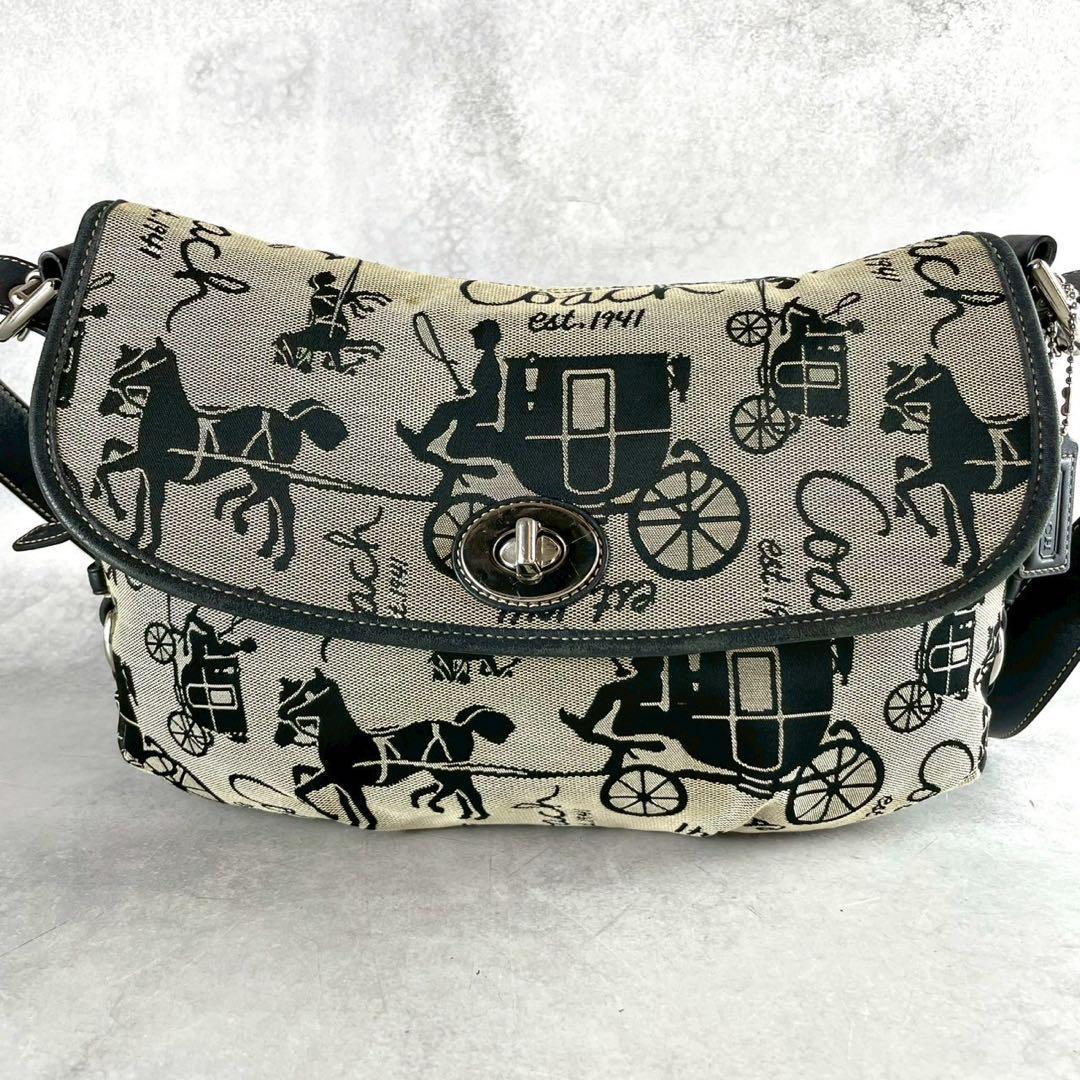 希少 美品 コーチ メッセンジャーバッグ ホースアンドキャリッジ 斜め掛け 黒