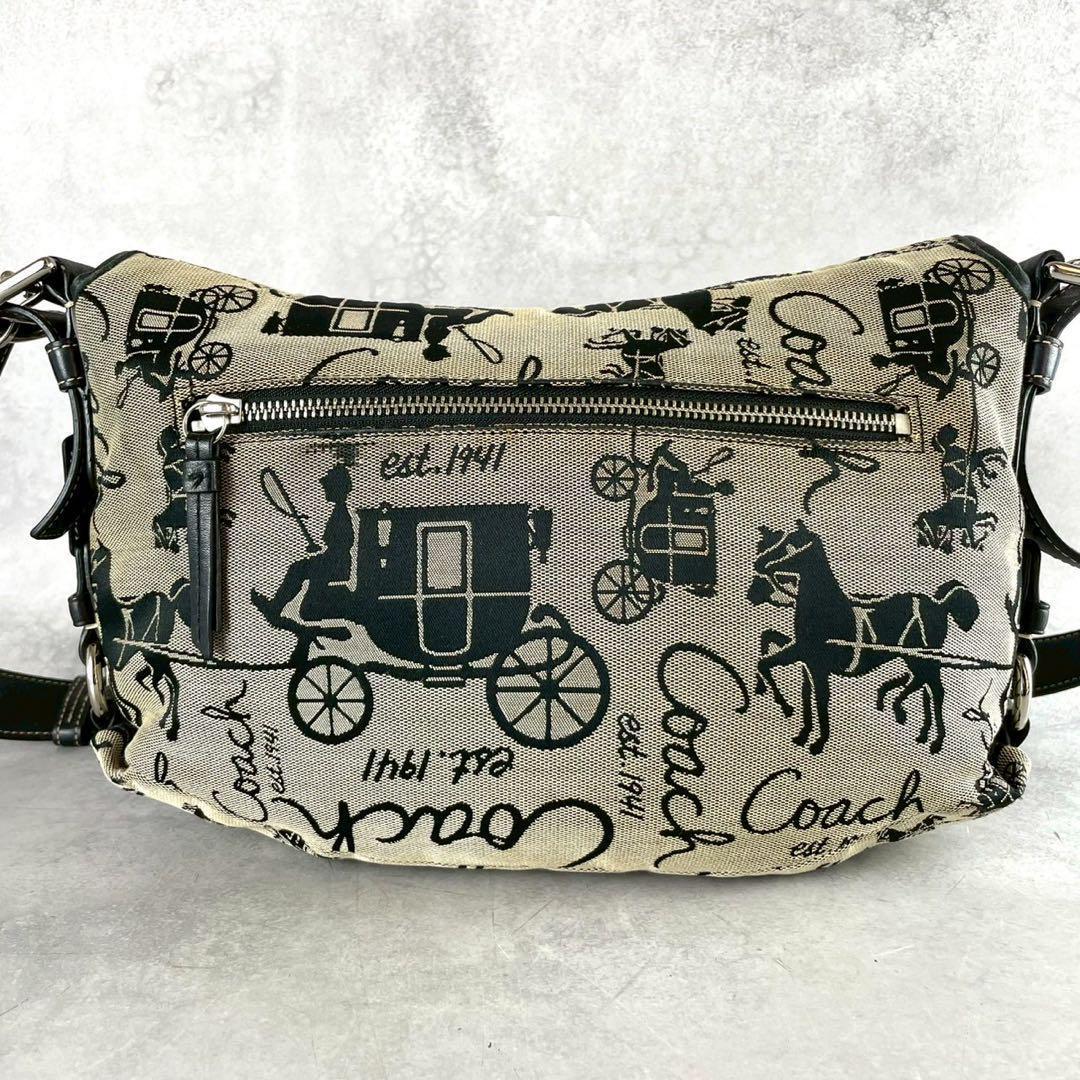 希少 美品 コーチ メッセンジャーバッグ ホースアンドキャリッジ 斜め掛け 黒