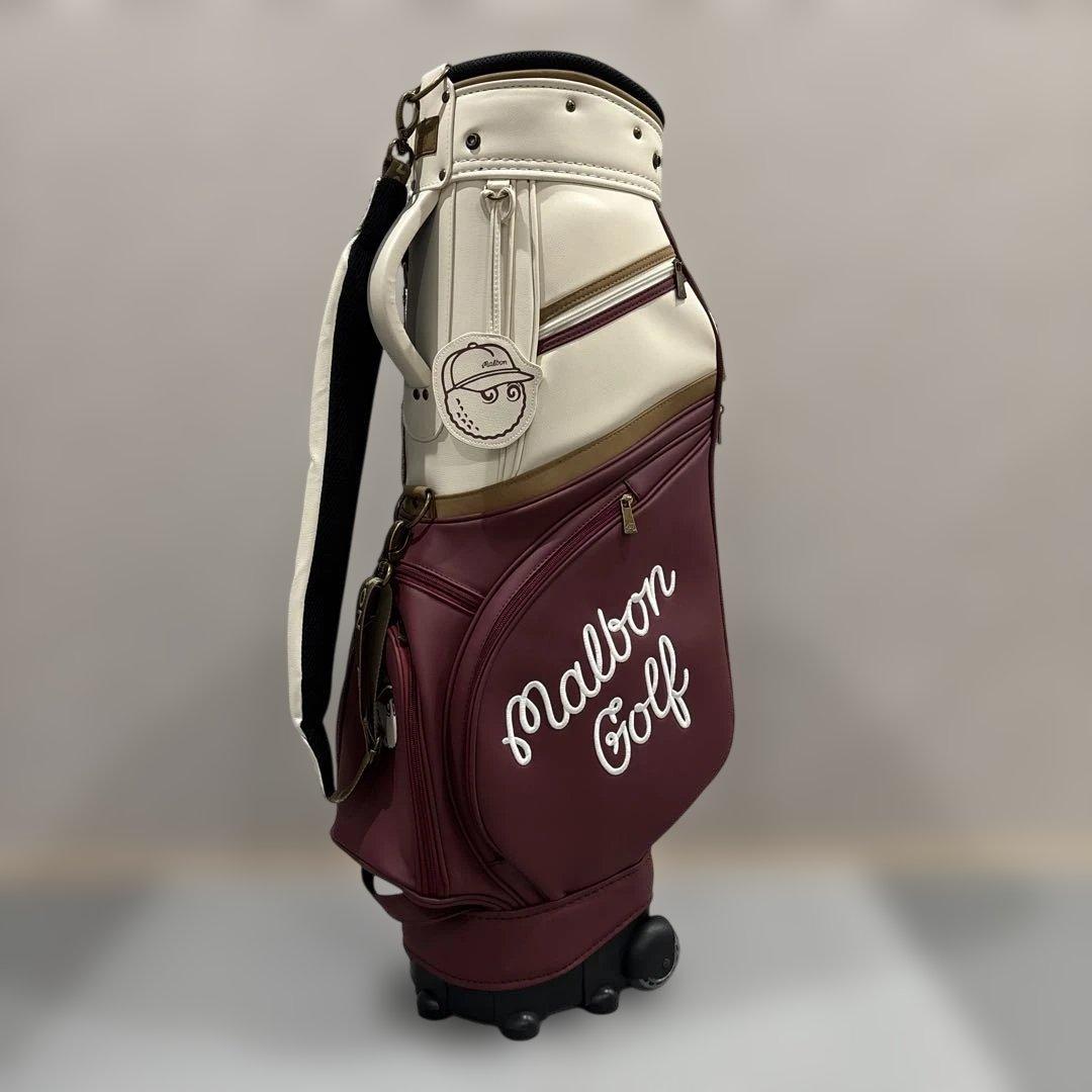 マルボンゴルフ　キャディバッグ バーガンディ/ホワイト　キャスター型