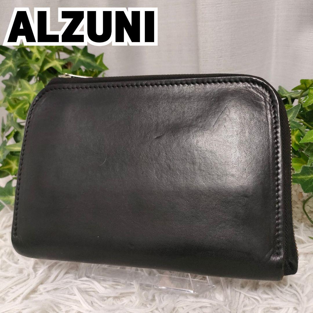 ALZUNI 二つ折り財布 ブラック レザー アルズニ 財布 黒 革 牛革