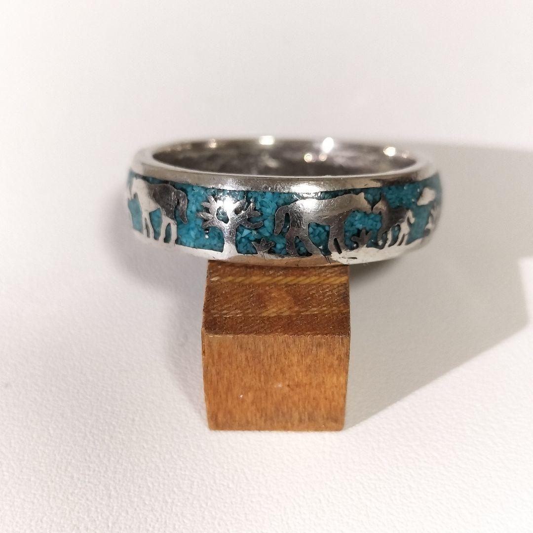 ターコイズ シルバーリング　馬柄