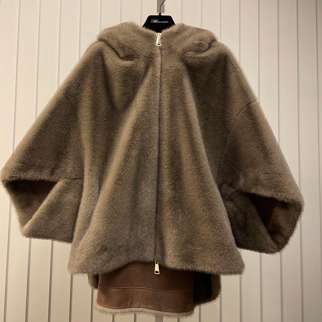 フード付きブラウンエコファーポンチョ