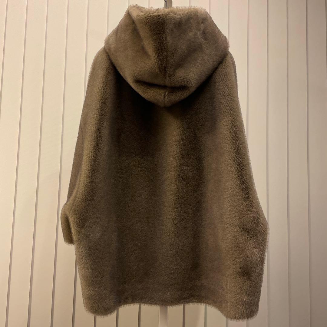 フード付きブラウンエコファーポンチョ