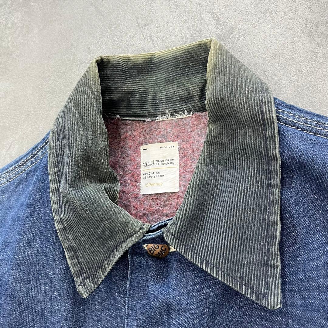 70s BIGMAC デニムカバーオール 裏地ブランケット 襟コーデュロイ M