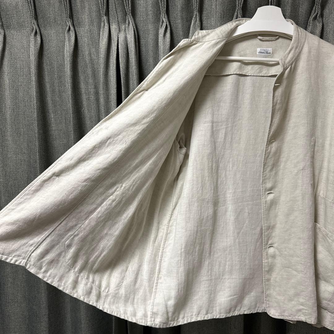 COMOLI リネンヘリンボーン スタンドカラージャケット　IVORY