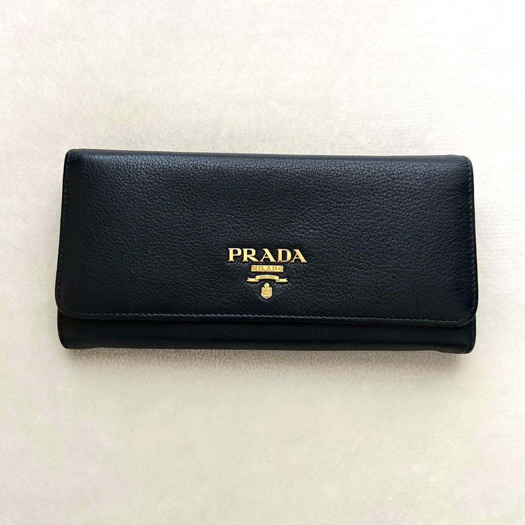 美品 PRADA プラダ 長財布 二つ折り財布 レザー 黒