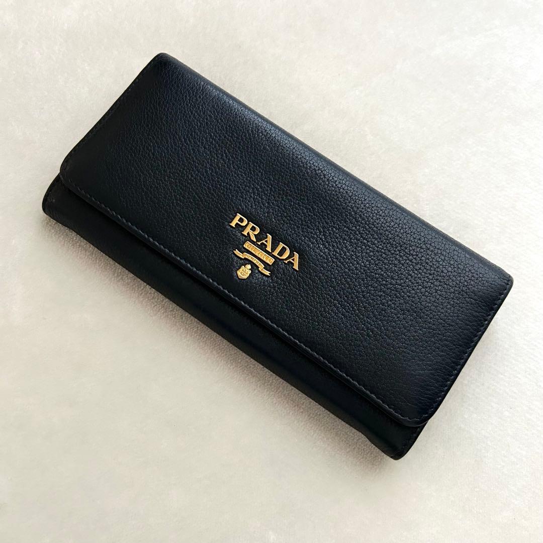 美品 PRADA プラダ 長財布 二つ折り財布 レザー 黒