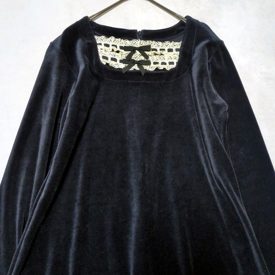 Emily Temple✨️ベロア黒レースワンピ 上品クラシカ ル 大人可愛い♡