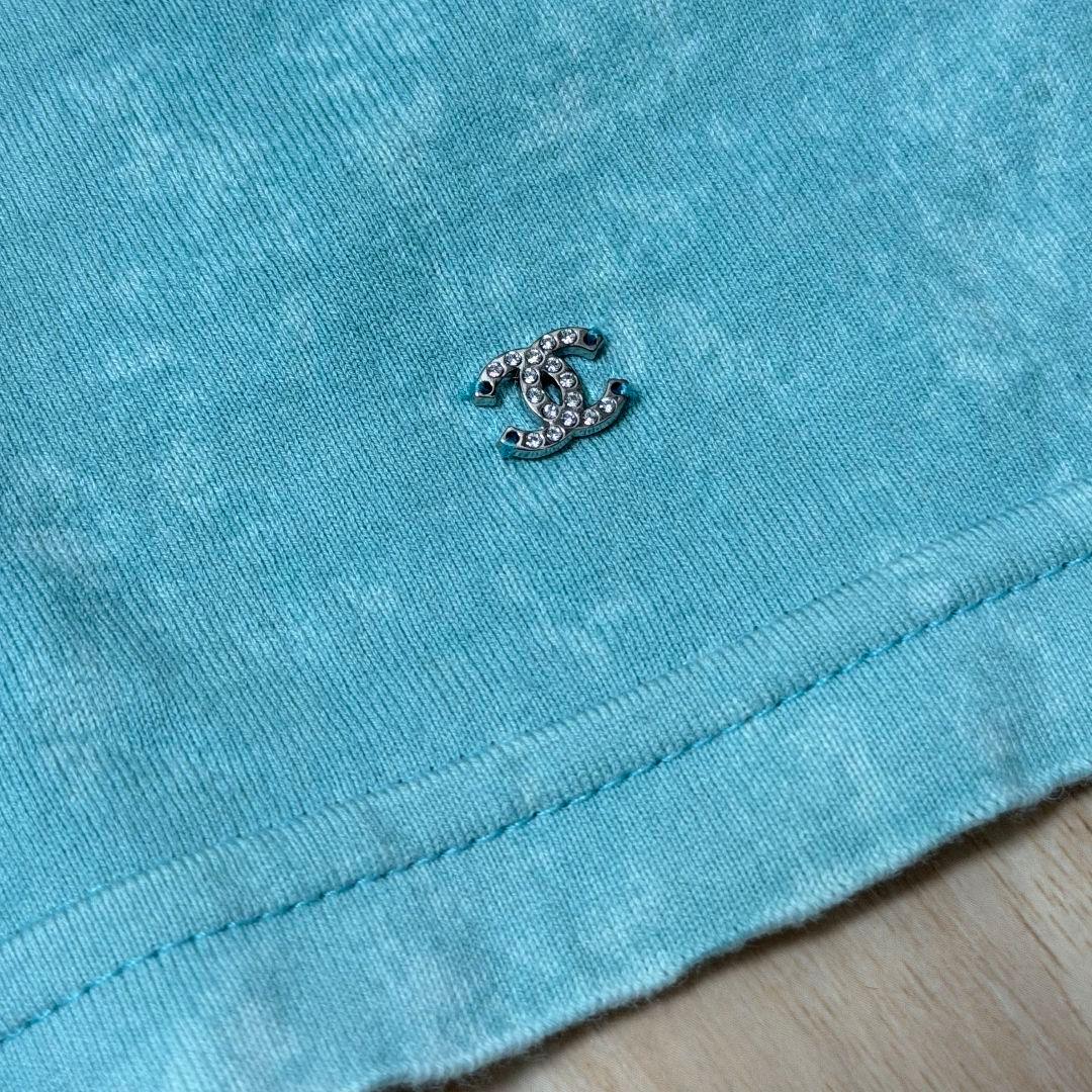 シャネル ロゴ 刺繍 ラインストーン付き ココマーク コットン 半袖 Tシャツ