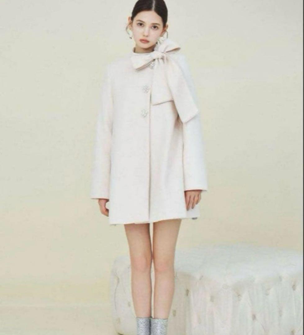 [L.B CANDY STOCK]Ａラインビジューリボンコート