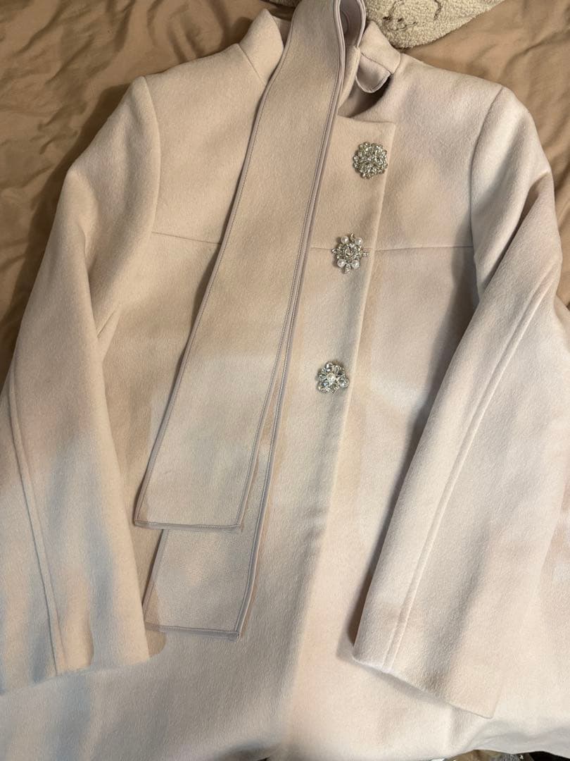 [L.B CANDY STOCK]Ａラインビジューリボンコート