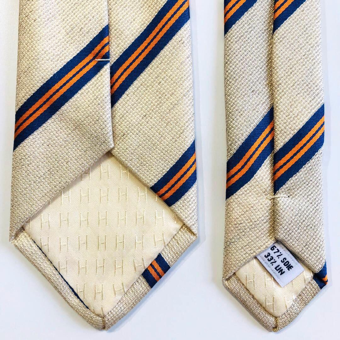 HERMES 子供用 ネクタイ ストライプ柄 ベージュ