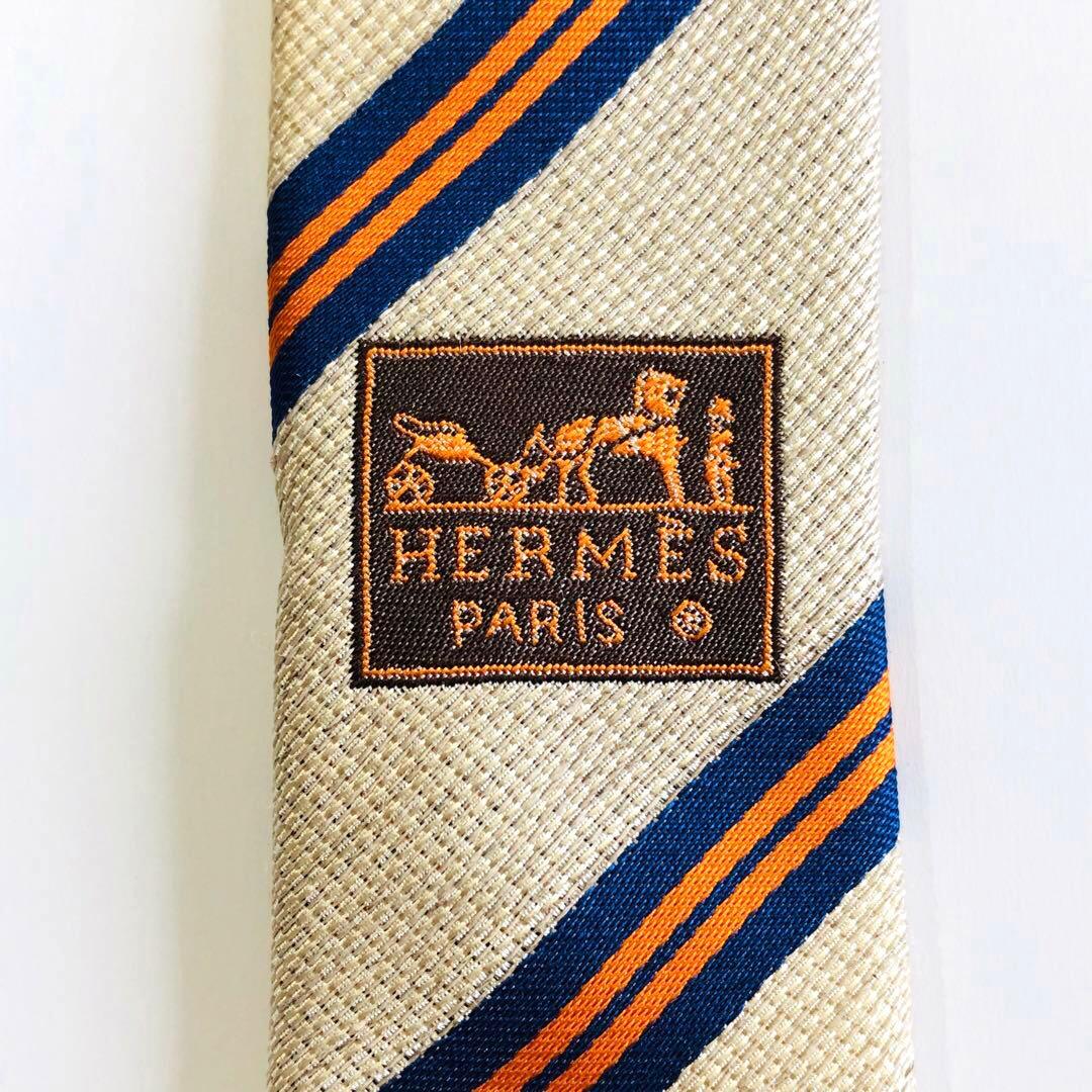 HERMES 子供用 ネクタイ ストライプ柄 ベージュ