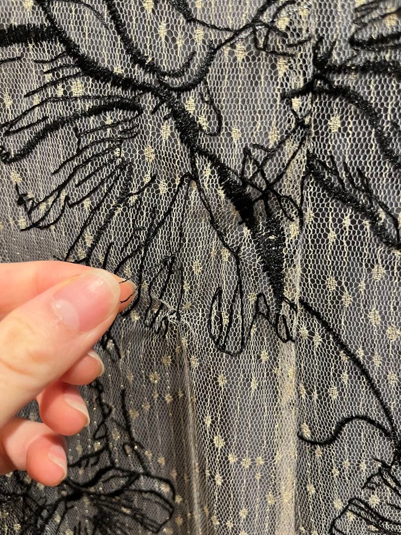 lejaレースフロントバックリボンパフスリーブマーメイドフレアロングワンピース