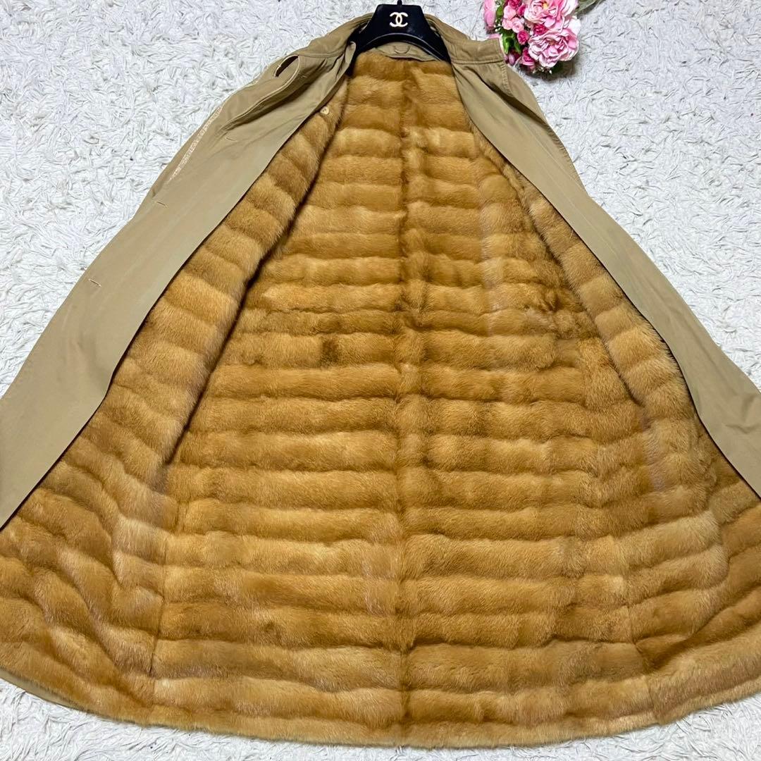 【美品】エンバ ロングコート 裏地 ミンク 毛皮取り外し可能 ベージュ サイズL