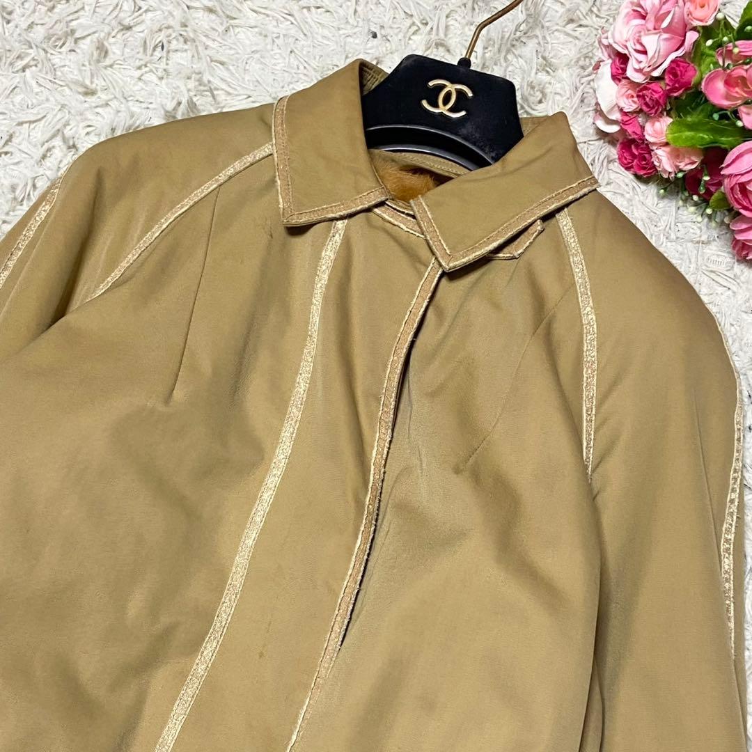 【美品】エンバ ロングコート 裏地 ミンク 毛皮取り外し可能 ベージュ サイズL