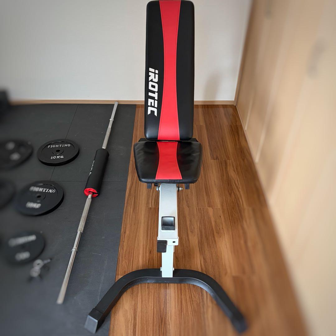 【ホームジム】IROTECベンチ・可変式ダンベル・バーベル・プレート100kg超